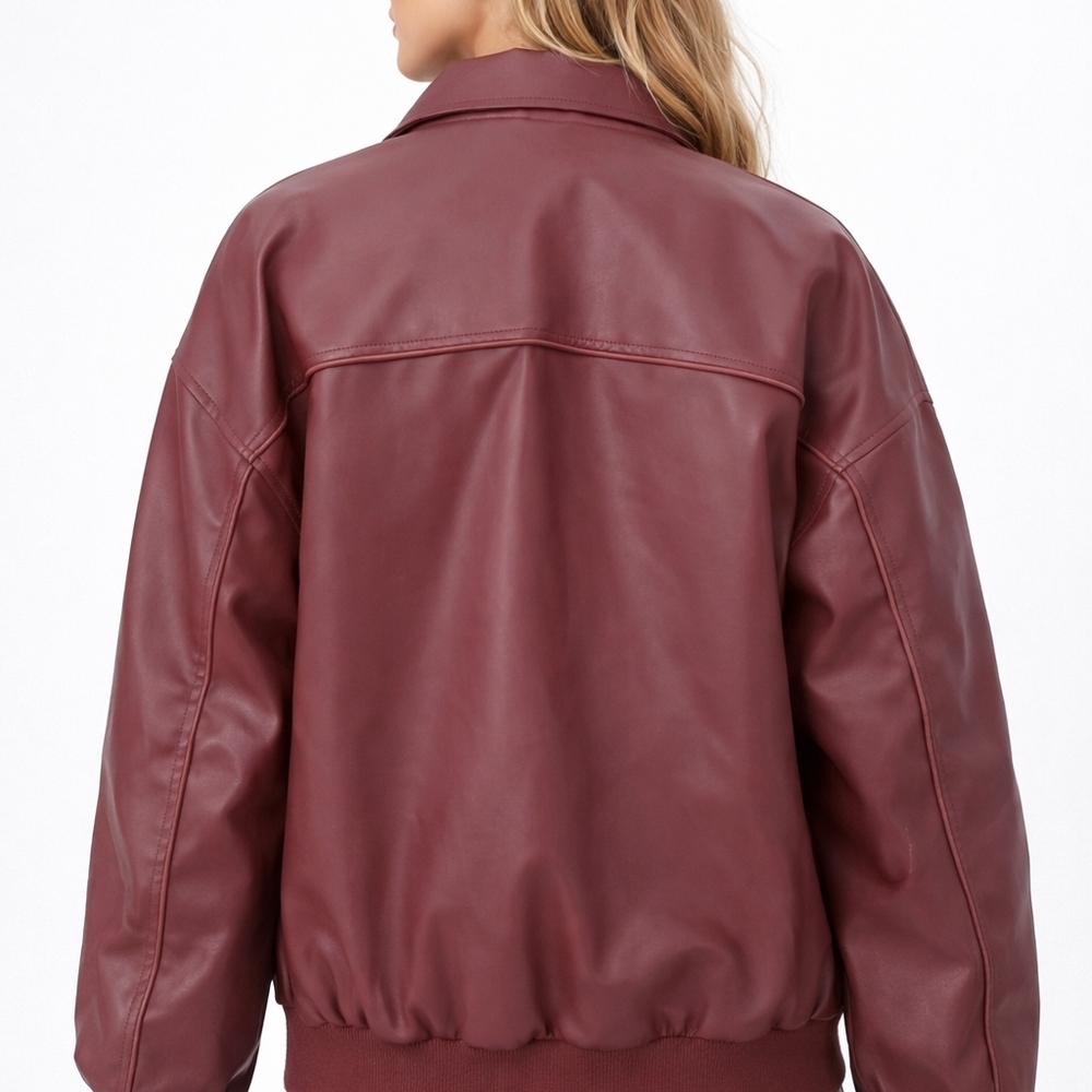 Princess Polly Burgundy Leather Jacket - Picture 2 of 7